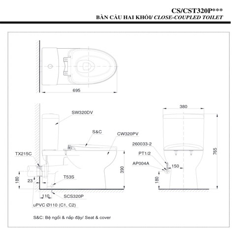 Bàn cầu hai khối TOTO CS320PDRT3