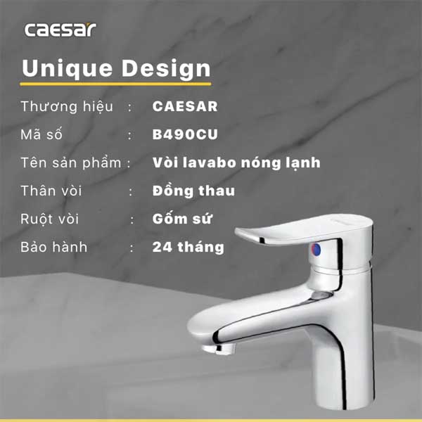 Vòi Rửa Mặt Lavabo Nóng Lạnh Caesar B490CU