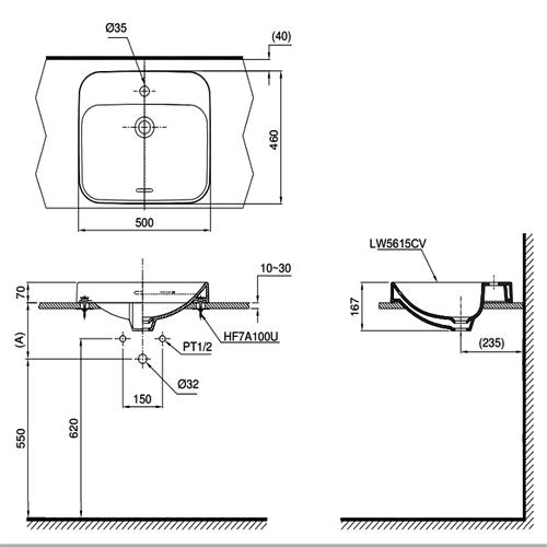 Thông số kỹ thuật Chậu Lavabo TOTO LT5615C đặt bàn