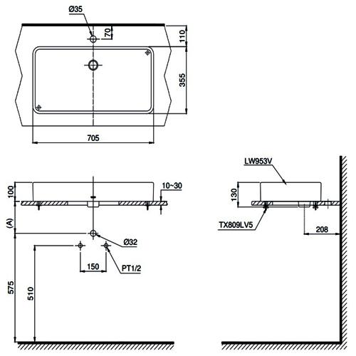 Thông số kỹ thuật Chậu đặt bàn lavabo TOTO LT953