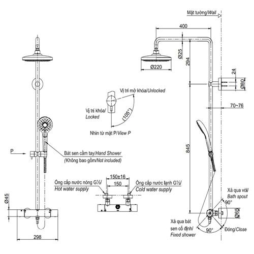 Thông số kỹ thuật Sen cây TOTO TBW01402B