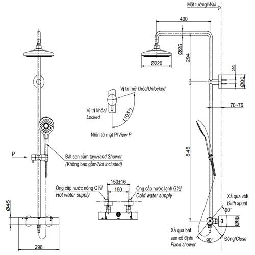 Thông số kỹ thuật Sen cây nhiệt độ TOTO TBW01404B