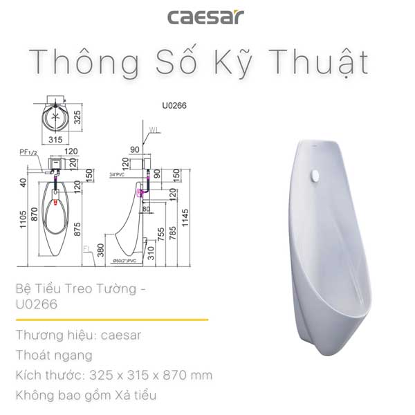 Bồn Tiểu Nam Treo Tường Caesar U0266