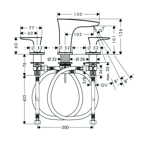 Bản vẽ Vòi Lavabo Hafele Hansgrohe Puravida 589.50.829