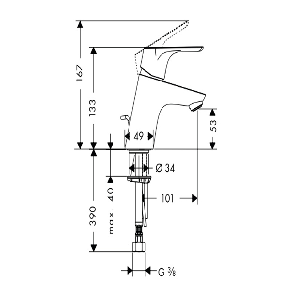 Bản vẽ Vòi Lavabo Hafele Hansgrohe Focus 589.29.300