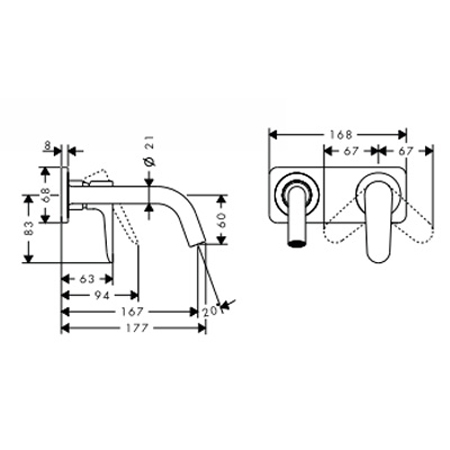 Bản vẽ Vòi Lavabo âm tường Hafele Axor Ctterio M 589.29.529