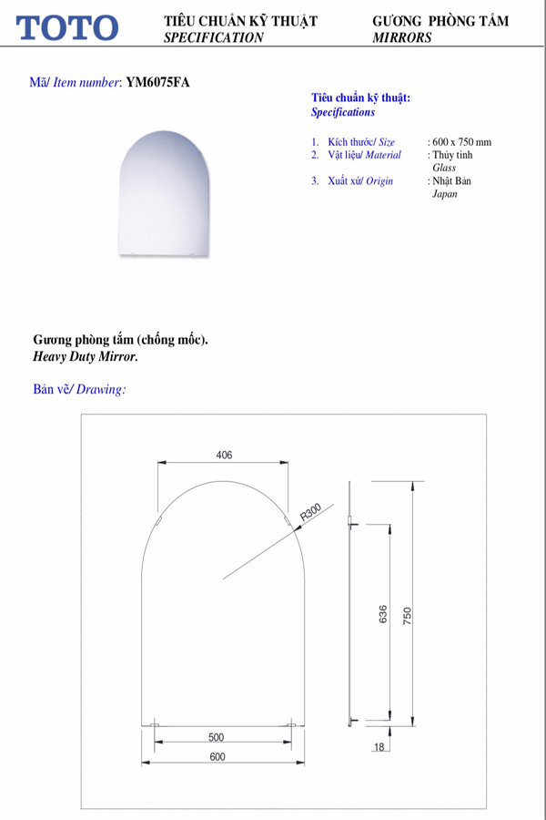 Gương phòng tắm TOTO YM6075FA