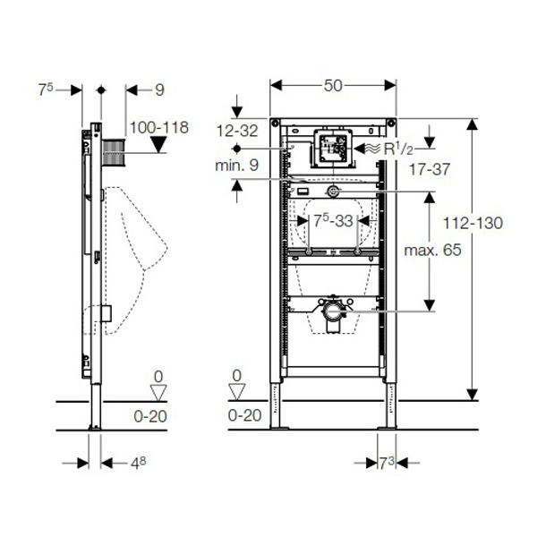 Bản vẽ Khung đỡ cho bồn tiểu nam Geberit 588.53.591