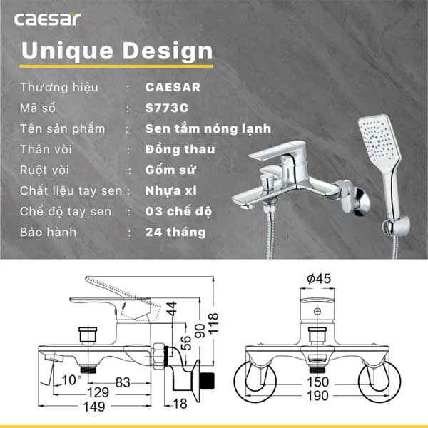 Vòi Sen Nóng Lạnh Caesar S773C 6 Vòi Sen Nóng Lạnh Caesar S773C