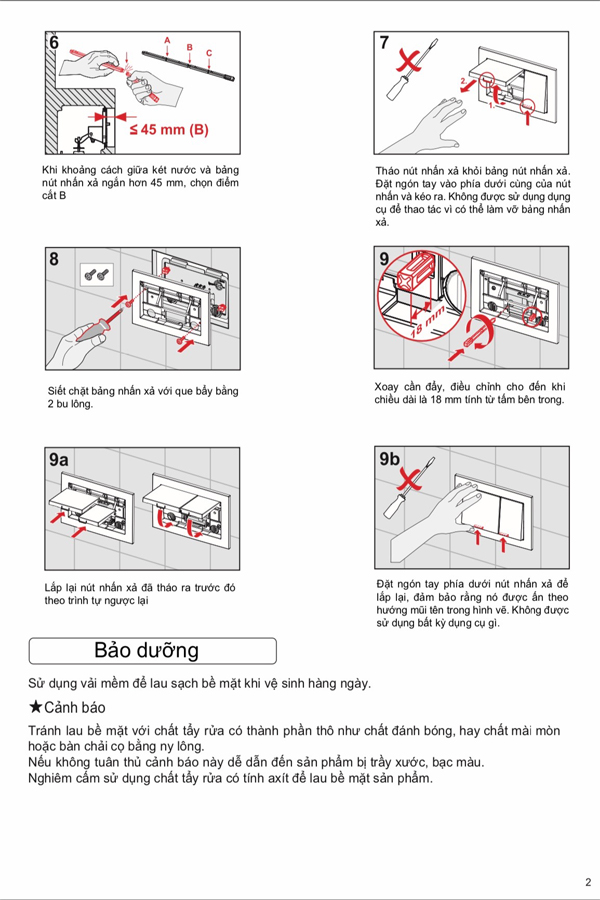 Hướng dẫn lắp đặt sử dụng Nút nhấn bồn cầu âm tường TOTO MB007D