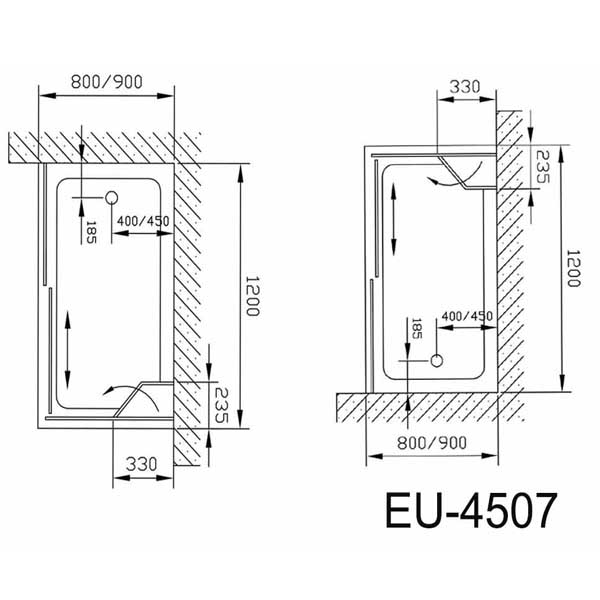 Bản vẽ kĩ thuật Phòng tắm kính EUROKING EU-4507