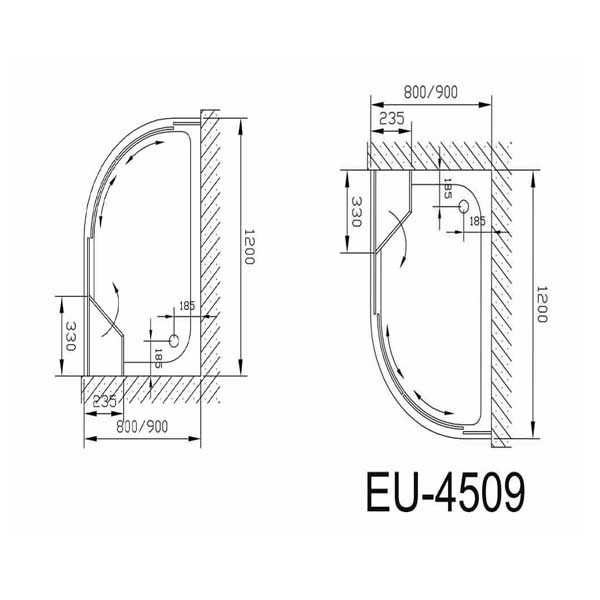 Bản vẽ kĩ thuật Phòng tắm kính EUROKING EU-4509