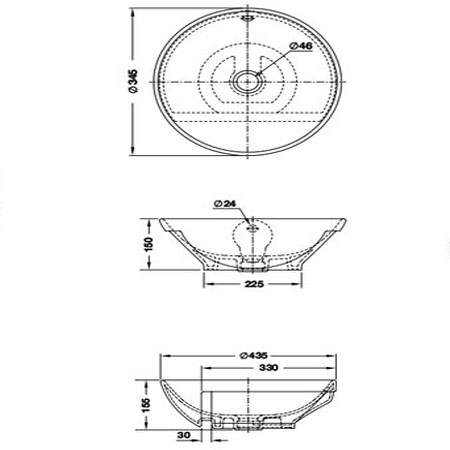 Bản vẽ Chậu Lavabo bán âm Aquaila Hafele 588.64.020