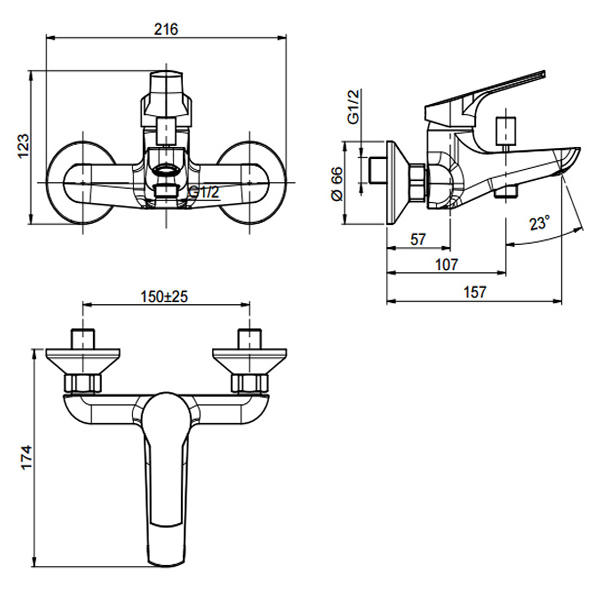 Bản vẽ Bộ trộn bồn tắm Hafele Emma 589.02.033