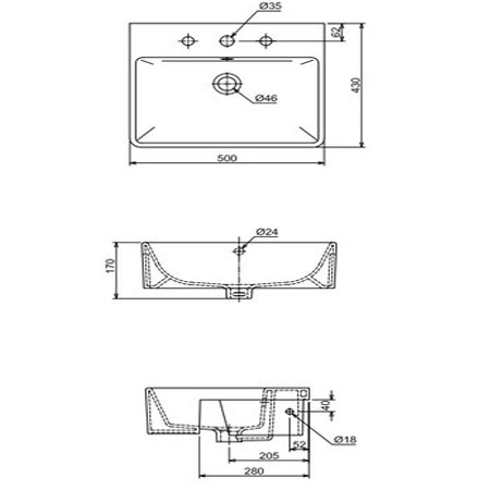 Bản vẽ Chậu Lavabo bán âm Vela Hafele 588.64.061