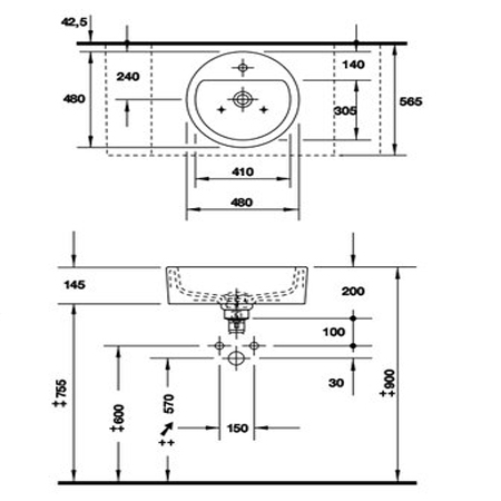 Bản vẽ Chậu Lavabo đặt bàn Starck 1 Duravit 588.45.081