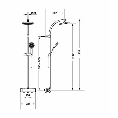 Bản vẽ Bộ sen tắm điều nhiệt Techno Hafele 589.98.090