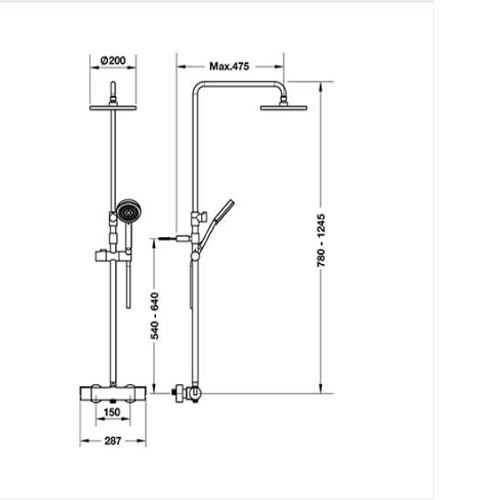Bản vẽ Bộ sen tắm điều nhiệt Telescopic Hafele 589.98.120
