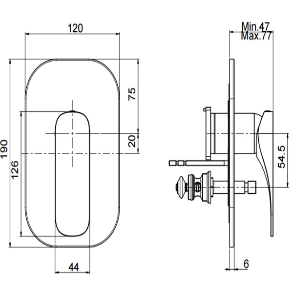 Bản vẽ Bộ trộn bồn tắm âm tường Hafele Anista 589.02.157