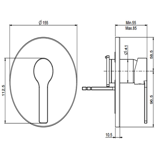 Bản vẽ Bộ trộn sen tắm âm tường Hafele Celina 589.02.190