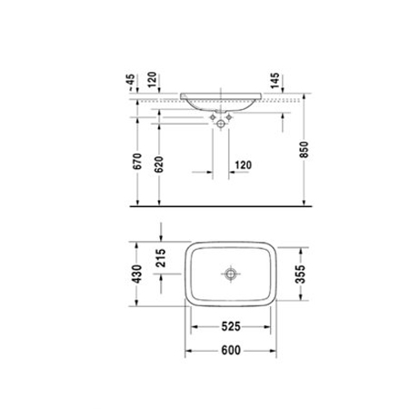 Bản vẽ Chậu Lavabo vành nổi Durastyle Duravit 588.45.202