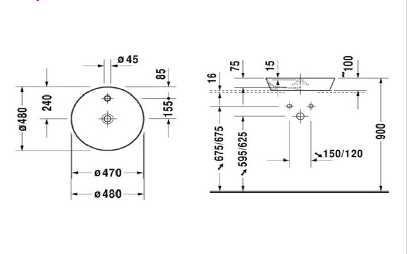 Bản vẽ Chậu Lavabo Cape Cod 480mm Duravit 588.45.240