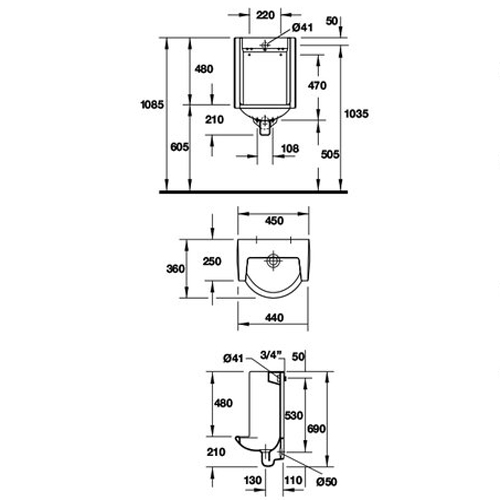 Bản vẽ Bồn tiểu nam Starck 3 Duravit 588.45.474