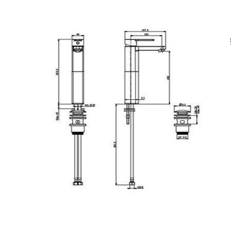 Bản vẽ Vòi Lavabo Hafele Celina màu đen mờ 589.02.481