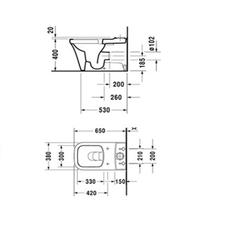 Bản vẽ Bồn cầu hai khối P3 Comforts Duravit 588.45.580