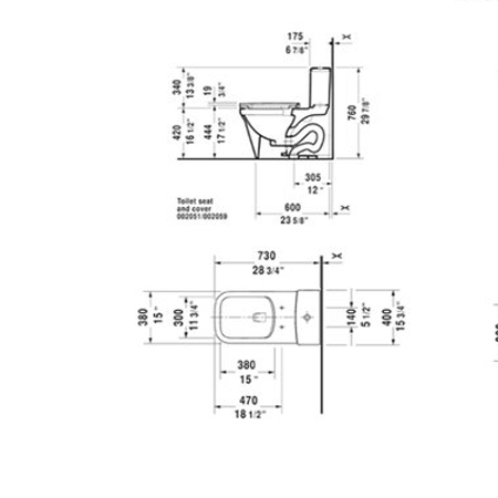 Bản vẽ Bồn cầu 1 khối P3 Comforts Duravit 588.45.581