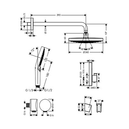 Bản vẽ Sen tắm âm Hafele Hansgrohe Raindance Select S 589.52.635