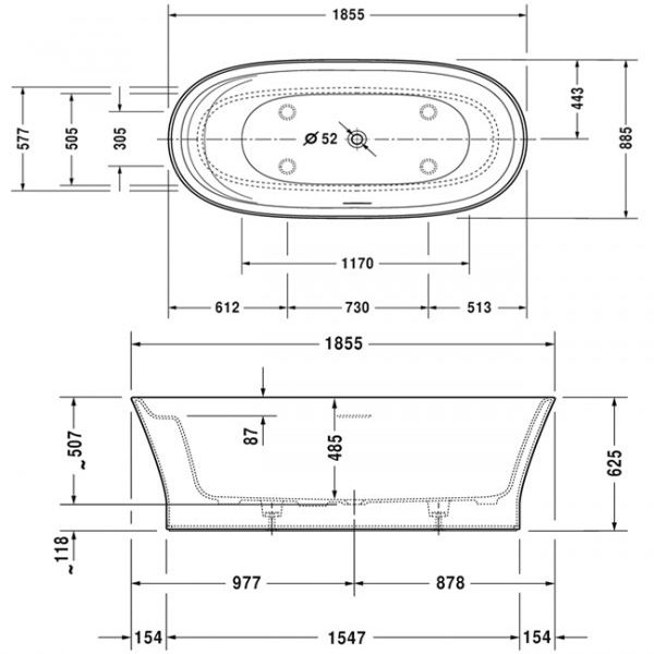 Bản vẽ Bồn tắm độc lập Cape Cod Duravit 588.45.690