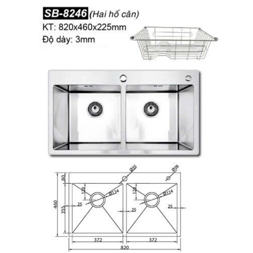 Chậu rửa bát Hàn Quốc Sobisung SB-8246 ( 2 hố cân)