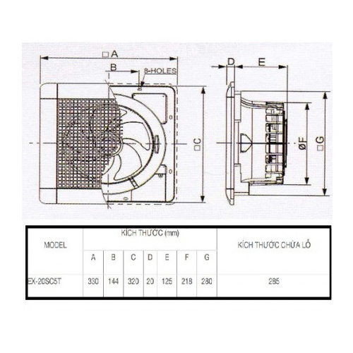 Bản vẽ quạt hút thông gió âm trần Mitsubishi EX-20SC5T