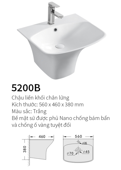 Chậu rửa liền khối Lavabo Kolni 5200B