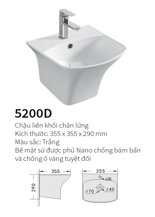 Chậu rửa liền khối Lavabo Kolni 5200D