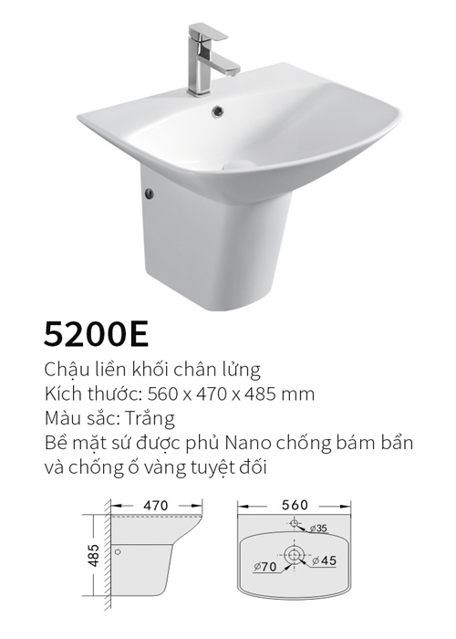 Chậu rửa liền khối Lavabo Kolni 5200E