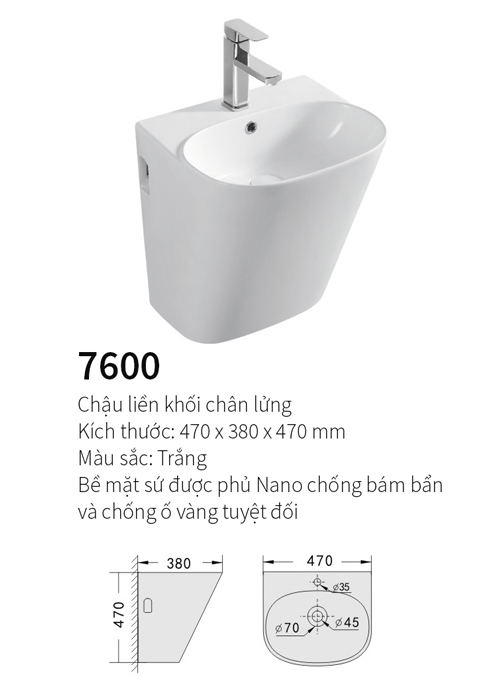 Chậu rửa liền khối Lavabo Kolni 7600