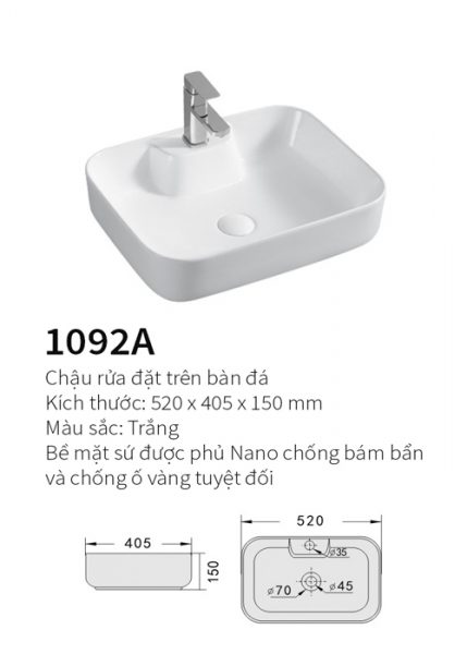 Chậu rửa mặt đặt bàn Kolni 1092A