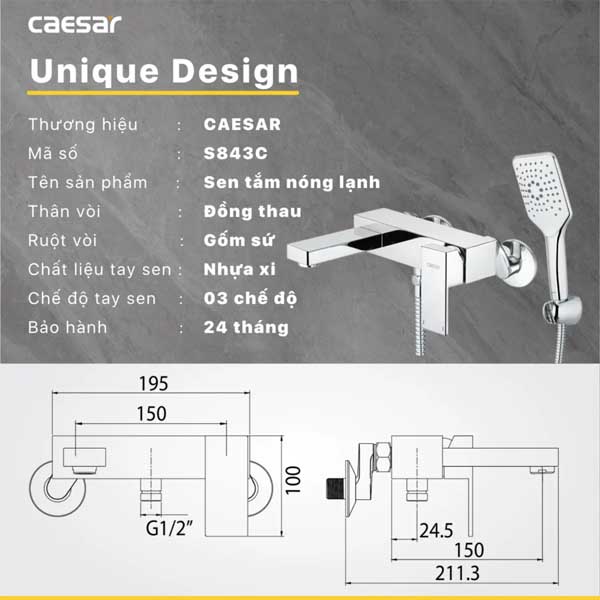 Sen Tắm Nóng Lạnh 3 Chế Độ Caesar S843C 6 Sen Tắm Nóng Lạnh 3 Chế Độ Caesar S843C