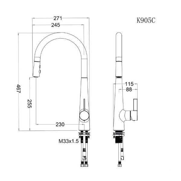 Vòi Bếp Nóng Lạnh Dây Rút Caesar K905C 4 Vòi Bếp Nóng Lạnh Dây Rút Caesar K905C