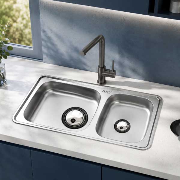 Chậu rửa bát Inox 2 hố lệch AMY AM1000