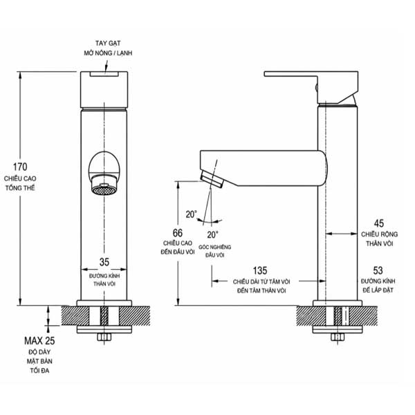 Vòi Lavabo nóng lạnh AMY AM1001 3 Vòi Lavabo nóng lạnh AMY AM1001