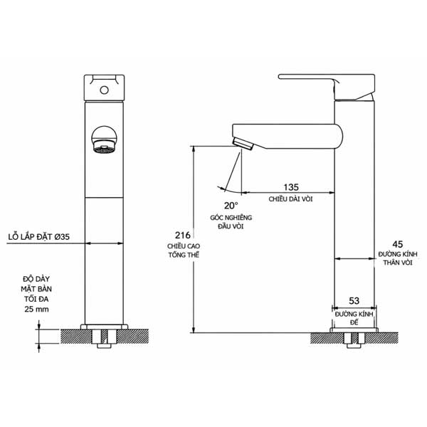 Vòi Lavabo nóng lạnh AMY AM1002 3 Vòi Lavabo nóng lạnh AMY AM1002
