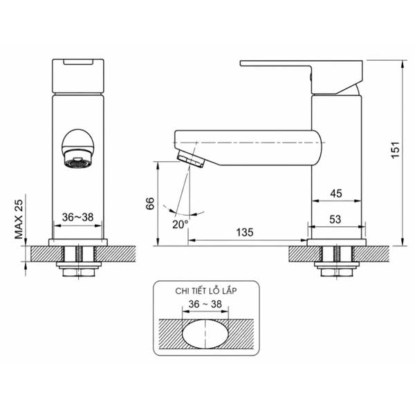 Vòi Lavabo nóng lạnh AMY AM5001 3 Vòi Lavabo nóng lạnh AMY AM5001