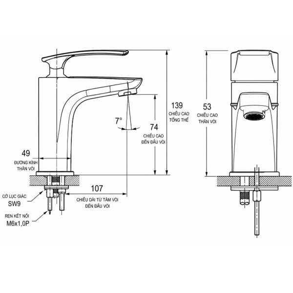 Vòi Lavabo nóng lạnh AMY AM9001 3 Vòi Lavabo nóng lạnh AMY AM9001