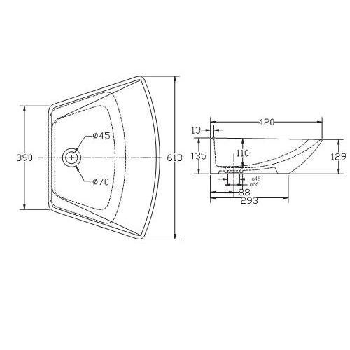 bản vẽ kỹ thuật chậu rửa lavabo đặt bàn Viglacera CD17