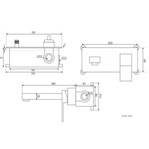 thông số kỹ thuật vòi lavabo Haruki HR117 âm tường màu đen