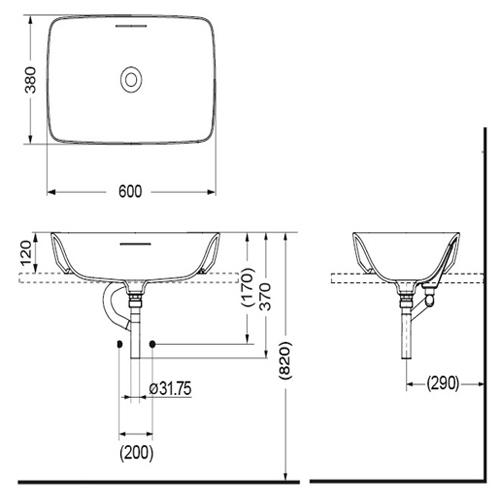 Thông số kỹ thuật Chậu lavabo TOTO PJS06WE đặt bàn