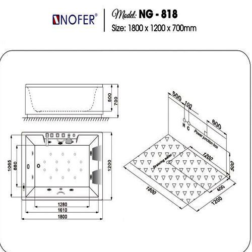Thông số kỹ thuật Bồn tắm massage Nofer NG-818